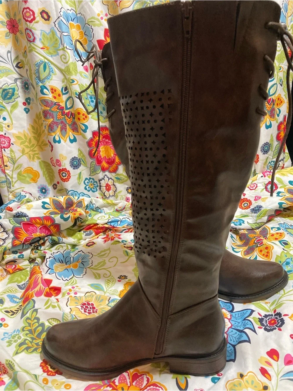 Valenti Franco Brown Barcelona Perforated Knee High Boots Size 7M